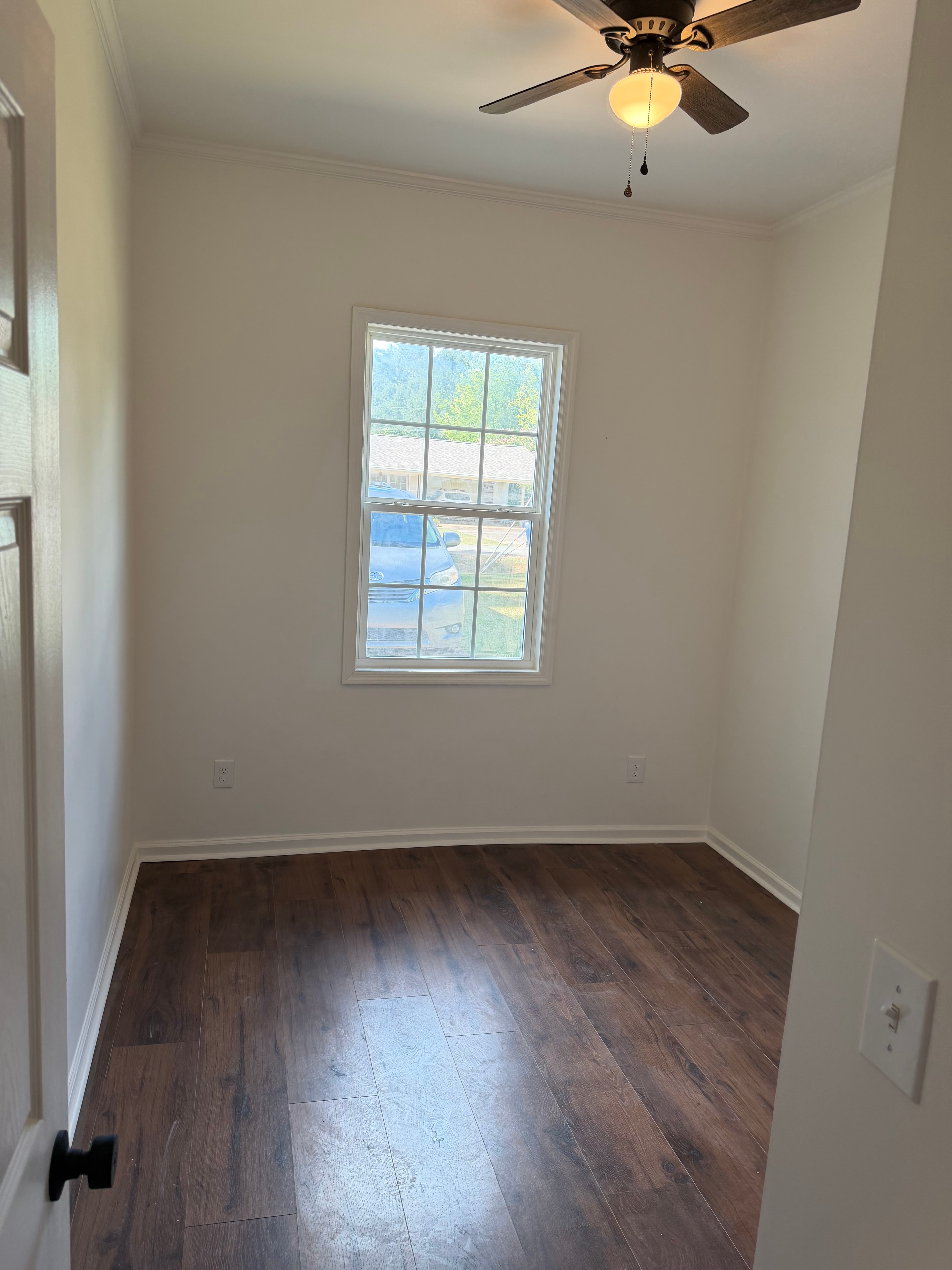Interior detail — closet pass-through and ceiling fan